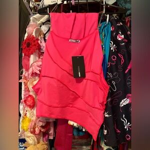 Fashion Nova Pink Asymmetrical Ruffled Tank Top